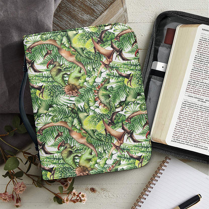 Dinosaur And Prehistoric Plants Print Leather Bible Cover