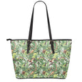 Dinosaur And Prehistoric Plants Print Leather Tote Bag With Zipper