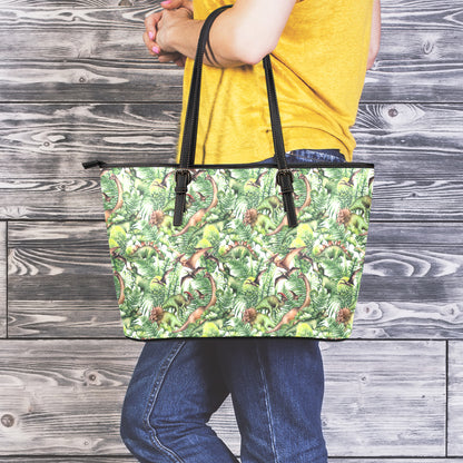 Dinosaur And Prehistoric Plants Print Leather Tote Bag