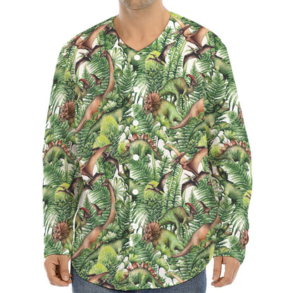 Dinosaur And Prehistoric Plants Print Long Sleeve Baseball Jersey