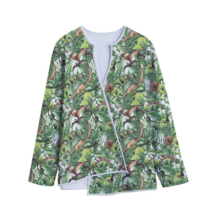 Dinosaur And Prehistoric Plants Print Long Sleeve Short Coat
