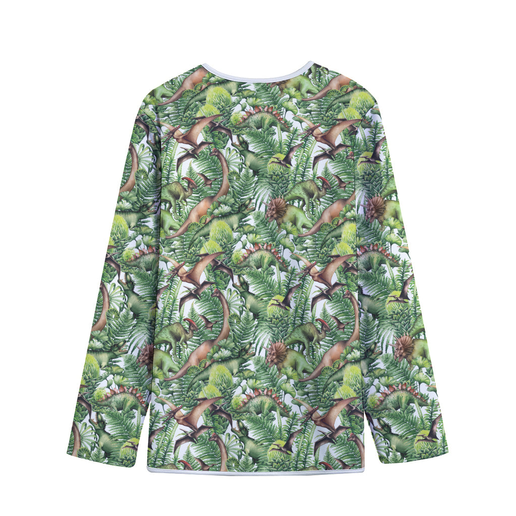 Dinosaur And Prehistoric Plants Print Long Sleeve Short Coat