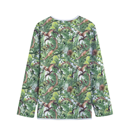 Dinosaur And Prehistoric Plants Print Long Sleeve Short Coat