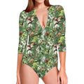 Dinosaur And Prehistoric Plants Print Long Sleeve Swimsuit