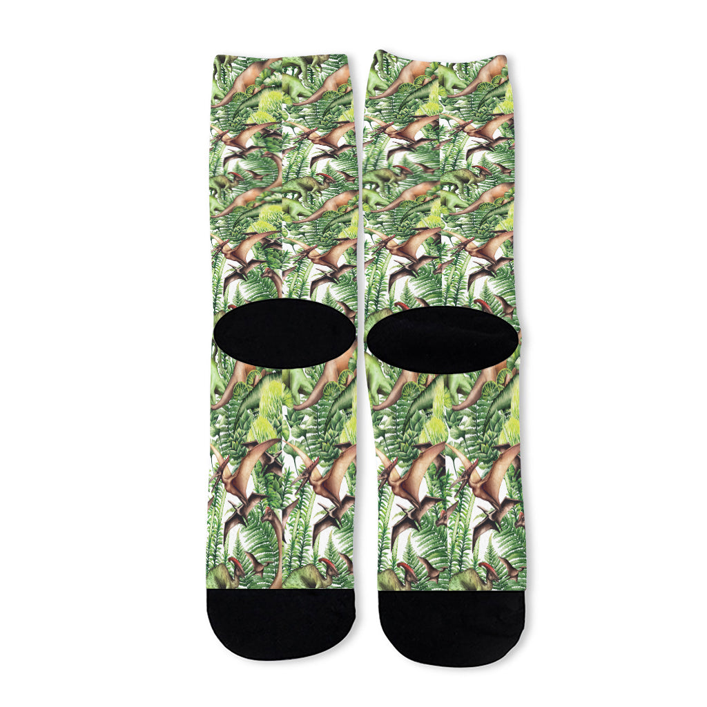 Dinosaur And Prehistoric Plants Print Long Socks