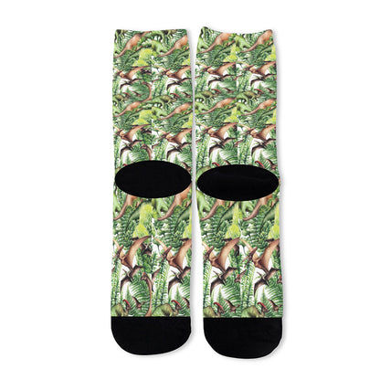 Dinosaur And Prehistoric Plants Print Long Socks
