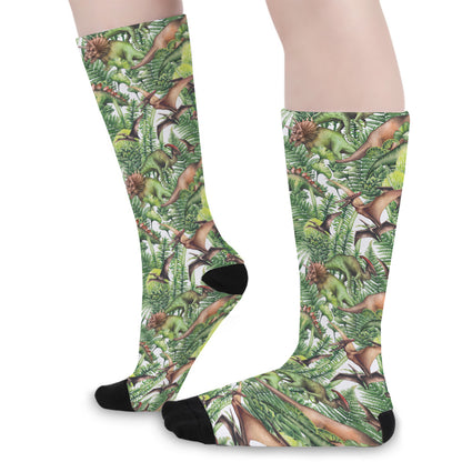 Dinosaur And Prehistoric Plants Print Long Socks