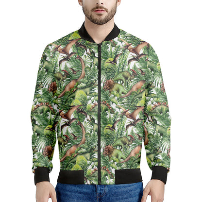Dinosaur And Prehistoric Plants Print Men's Bomber Jacket