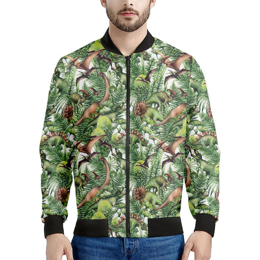 Dinosaur And Prehistoric Plants Print Men's Bomber Jacket