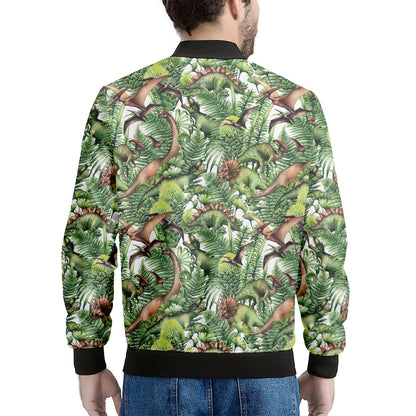 Dinosaur And Prehistoric Plants Print Men's Bomber Jacket
