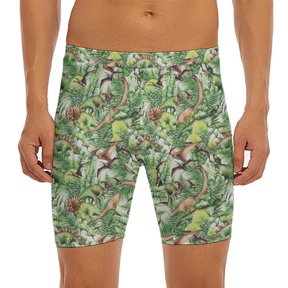 Dinosaur And Prehistoric Plants Print Men's Long Boxer Briefs