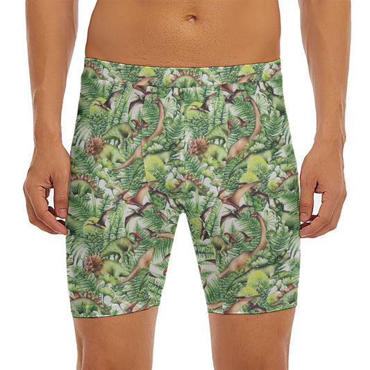 Dinosaur And Prehistoric Plants Print Men's Long Boxer Briefs