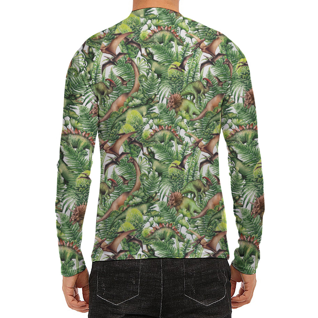 Dinosaur And Prehistoric Plants Print Men's Long Sleeve Rash Guard
