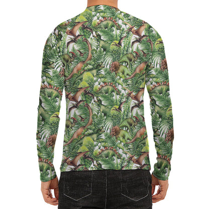 Dinosaur And Prehistoric Plants Print Men's Long Sleeve Rash Guard