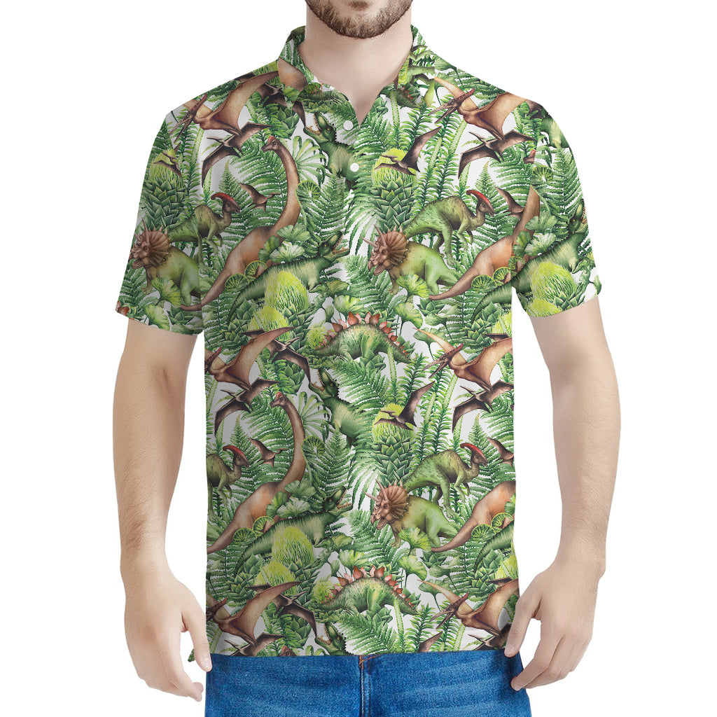 Dinosaur And Prehistoric Plants Print Men's Polo Shirt