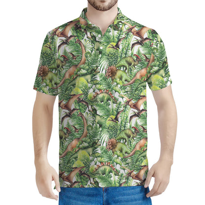 Dinosaur And Prehistoric Plants Print Men's Polo Shirt