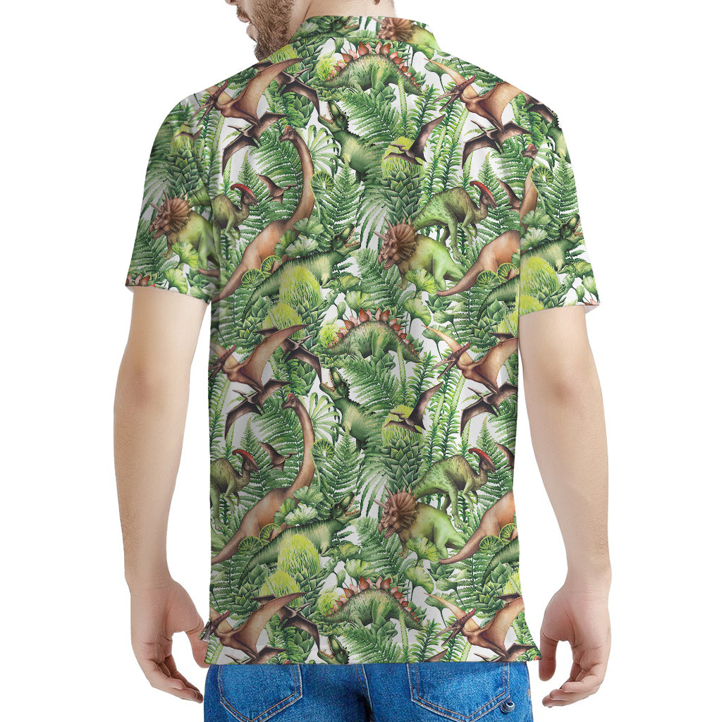 Dinosaur And Prehistoric Plants Print Men's Polo Shirt