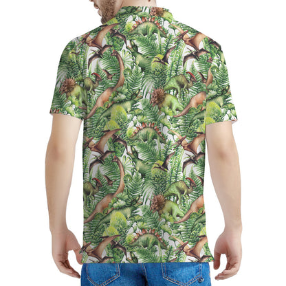 Dinosaur And Prehistoric Plants Print Men's Polo Shirt