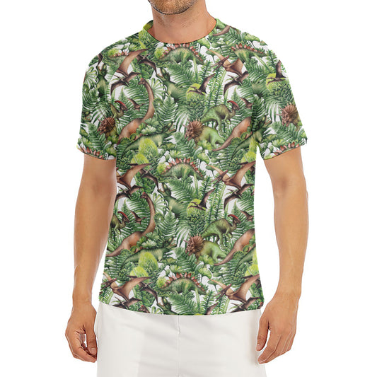 Dinosaur And Prehistoric Plants Print Men's Short Sleeve Rash Guard