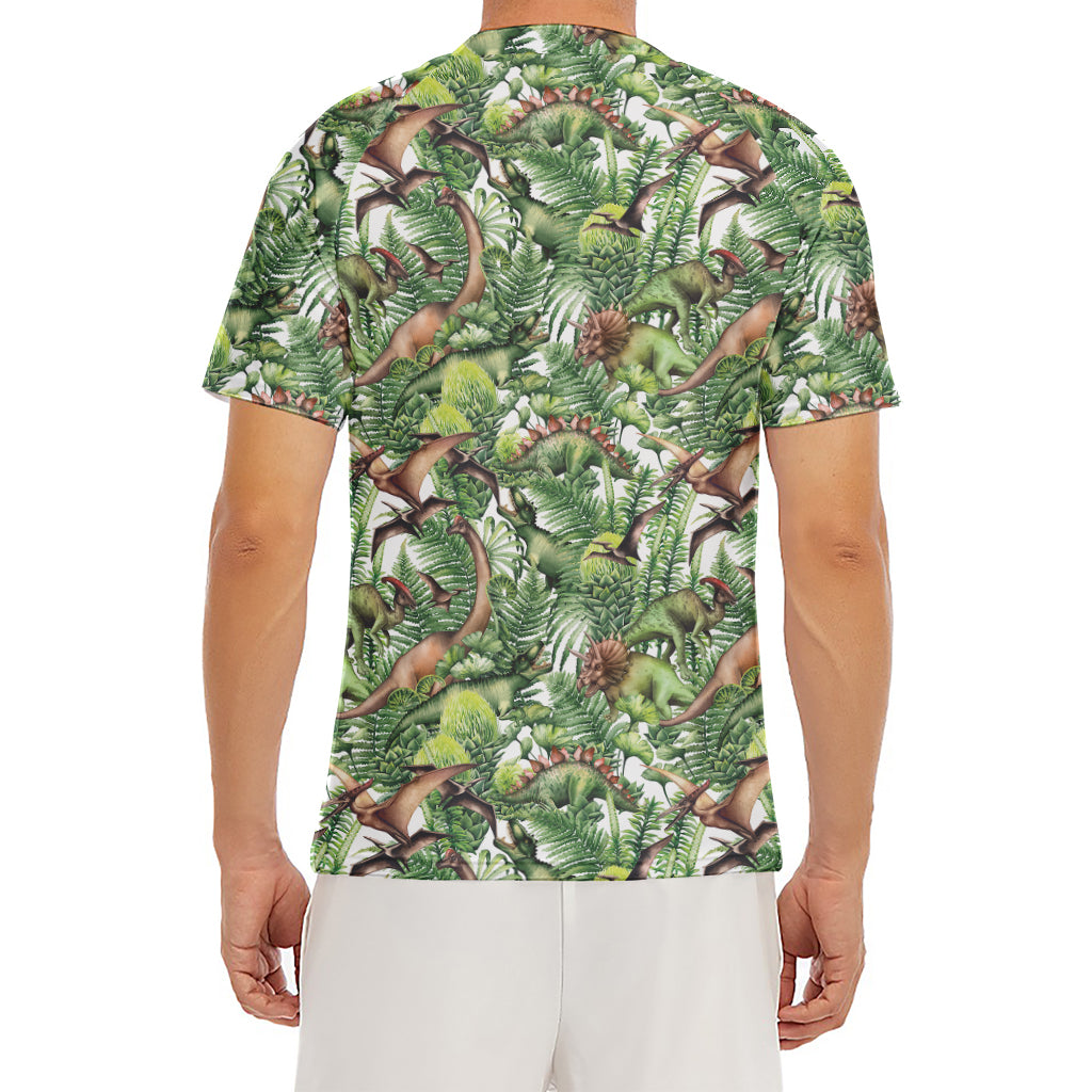 Dinosaur And Prehistoric Plants Print Men's Short Sleeve Rash Guard