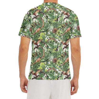Dinosaur And Prehistoric Plants Print Men's Short Sleeve Rash Guard
