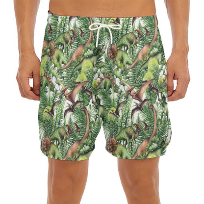 Dinosaur And Prehistoric Plants Print Men's Split Running Shorts