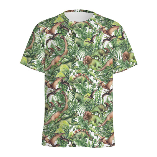 Dinosaur And Prehistoric Plants Print Men's Sports T-Shirt