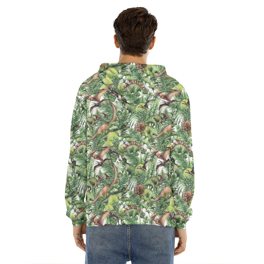 Dinosaur And Prehistoric Plants Print Men's Velvet Pullover Hoodie