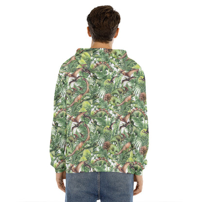 Dinosaur And Prehistoric Plants Print Men's Velvet Pullover Hoodie