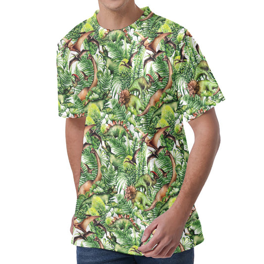 Dinosaur And Prehistoric Plants Print Men's Velvet T-Shirt