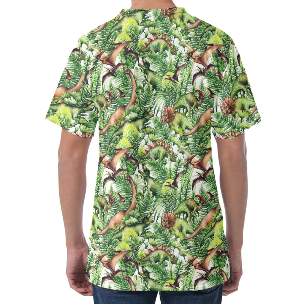 Dinosaur And Prehistoric Plants Print Men's Velvet T-Shirt