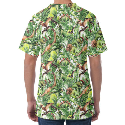 Dinosaur And Prehistoric Plants Print Men's Velvet T-Shirt