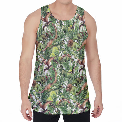 Dinosaur And Prehistoric Plants Print Men's Velvet Tank Top