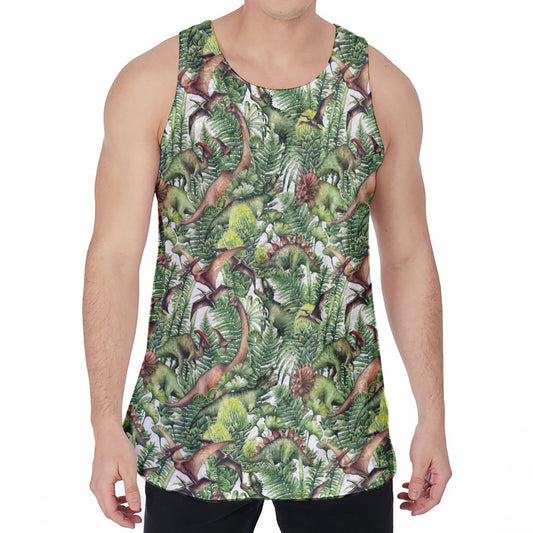 Dinosaur And Prehistoric Plants Print Men's Velvet Tank Top