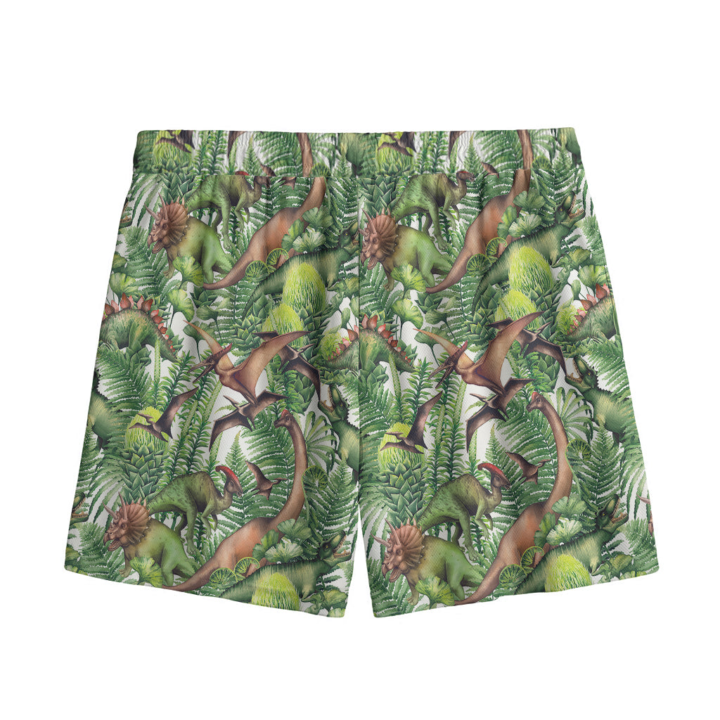 Dinosaur And Prehistoric Plants Print Mesh Shorts