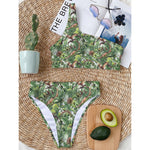 Dinosaur And Prehistoric Plants Print One Shoulder Bikini Top