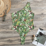 Dinosaur And Prehistoric Plants Print One Shoulder Bodysuit