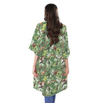Dinosaur And Prehistoric Plants Print Open Front Beach Cover Up