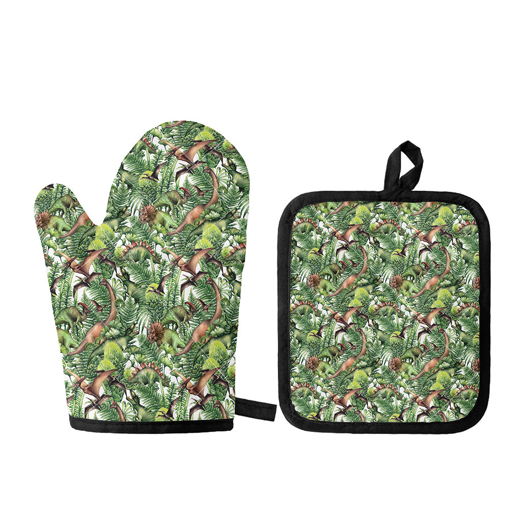 Dinosaur And Prehistoric Plants Print Oven Mitt And Pot Holder Set