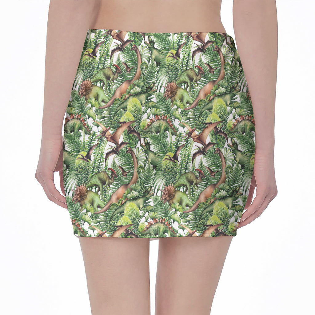 Dinosaur And Prehistoric Plants Print Pencil Mini Skirt