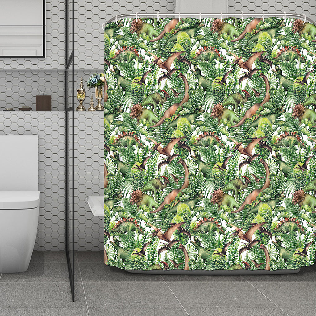 Dinosaur And Prehistoric Plants Print Polyester Shower Curtain