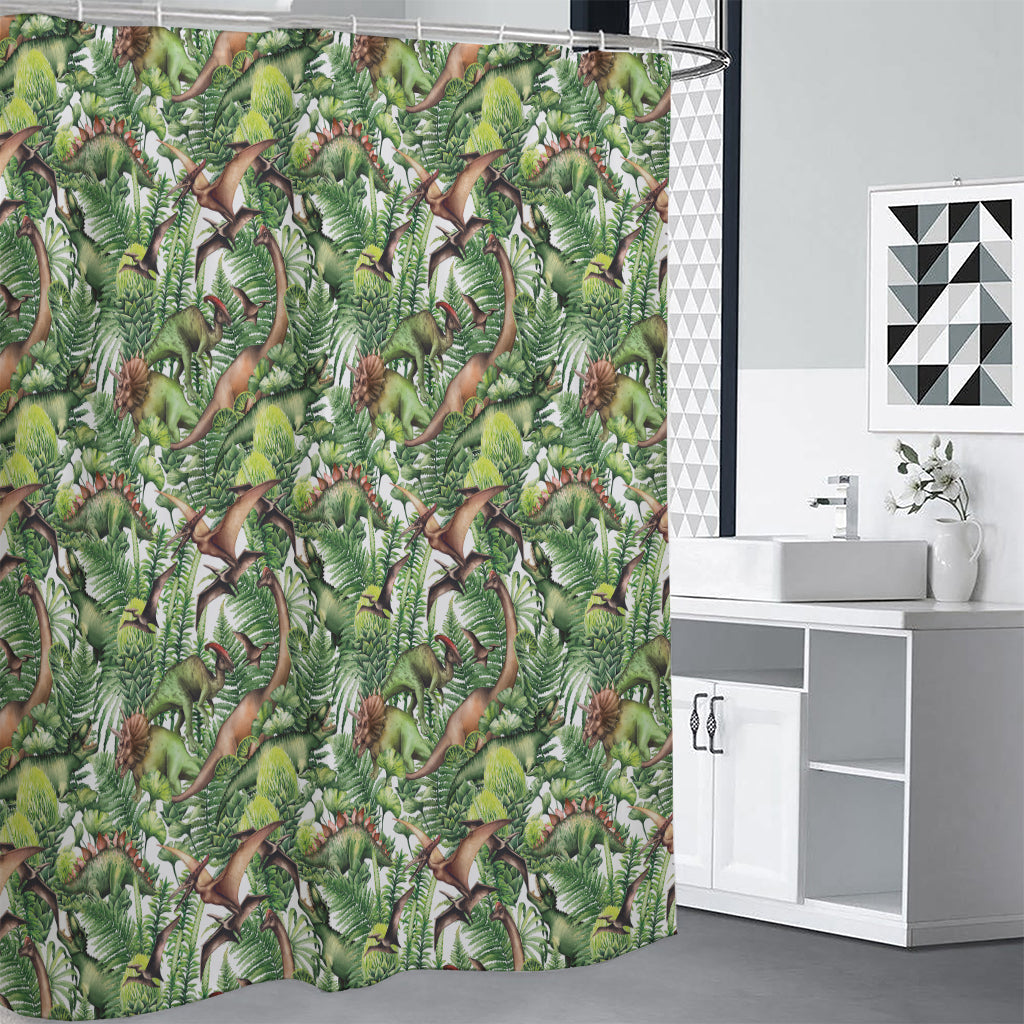 Dinosaur And Prehistoric Plants Print Premium Shower Curtain