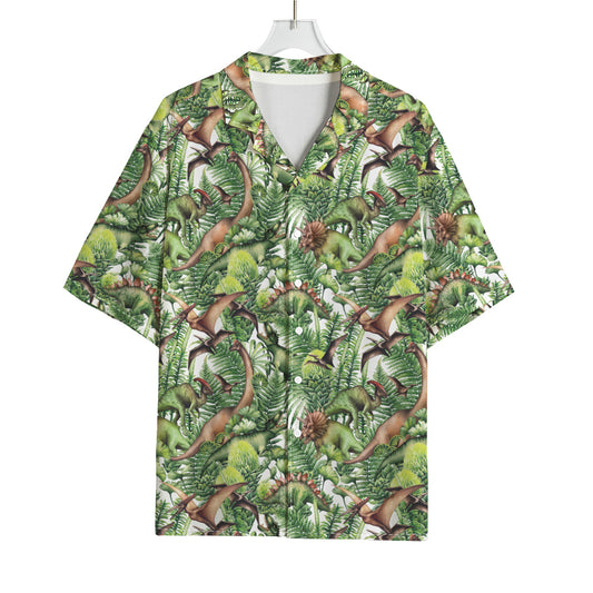Dinosaur And Prehistoric Plants Print Rayon Hawaiian Shirt