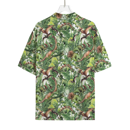 Dinosaur And Prehistoric Plants Print Rayon Hawaiian Shirt