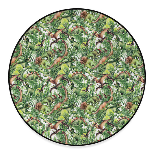 Dinosaur And Prehistoric Plants Print Round Floor Mat