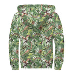 Dinosaur And Prehistoric Plants Print Sherpa Lined Zip Up Hoodie