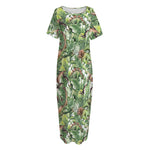 Dinosaur And Prehistoric Plants Print Short Sleeve Long Nightdress