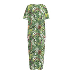 Dinosaur And Prehistoric Plants Print Short Sleeve Long Nightdress