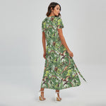 Dinosaur And Prehistoric Plants Print Short Sleeve Maxi Dress