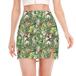 Dinosaur And Prehistoric Plants Print Side Slit Mini Skirt